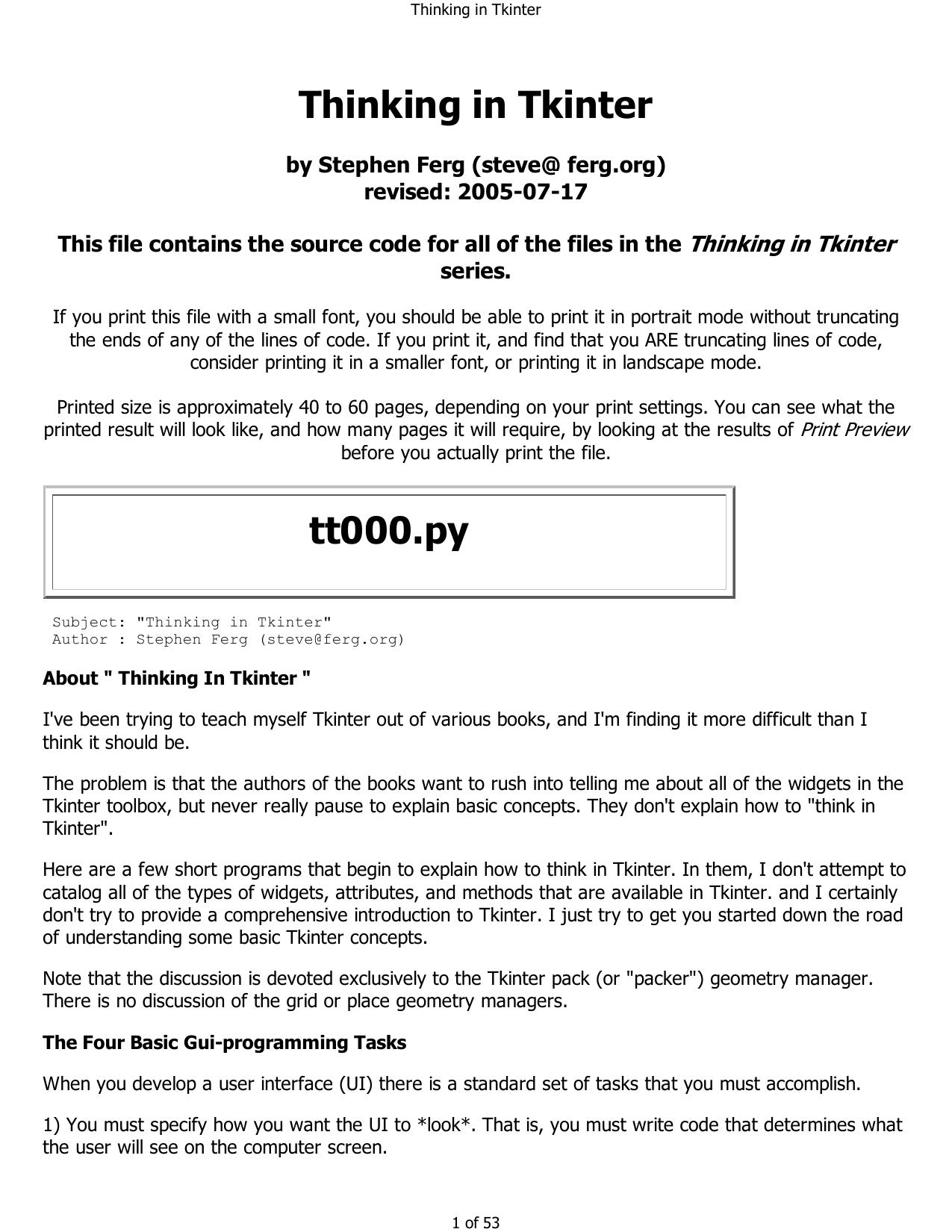 Thinking in Tkinter (2005)