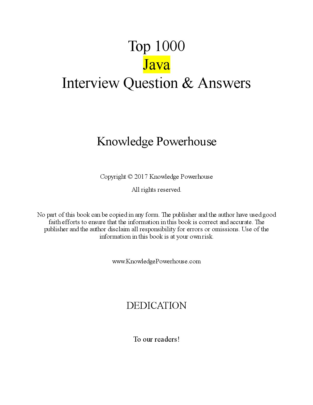 Top 1000 Java Interview Questions: Includes Spring, Hibernate, Microservices, GIT, Maven, JSP, AWS, Cloud Computing