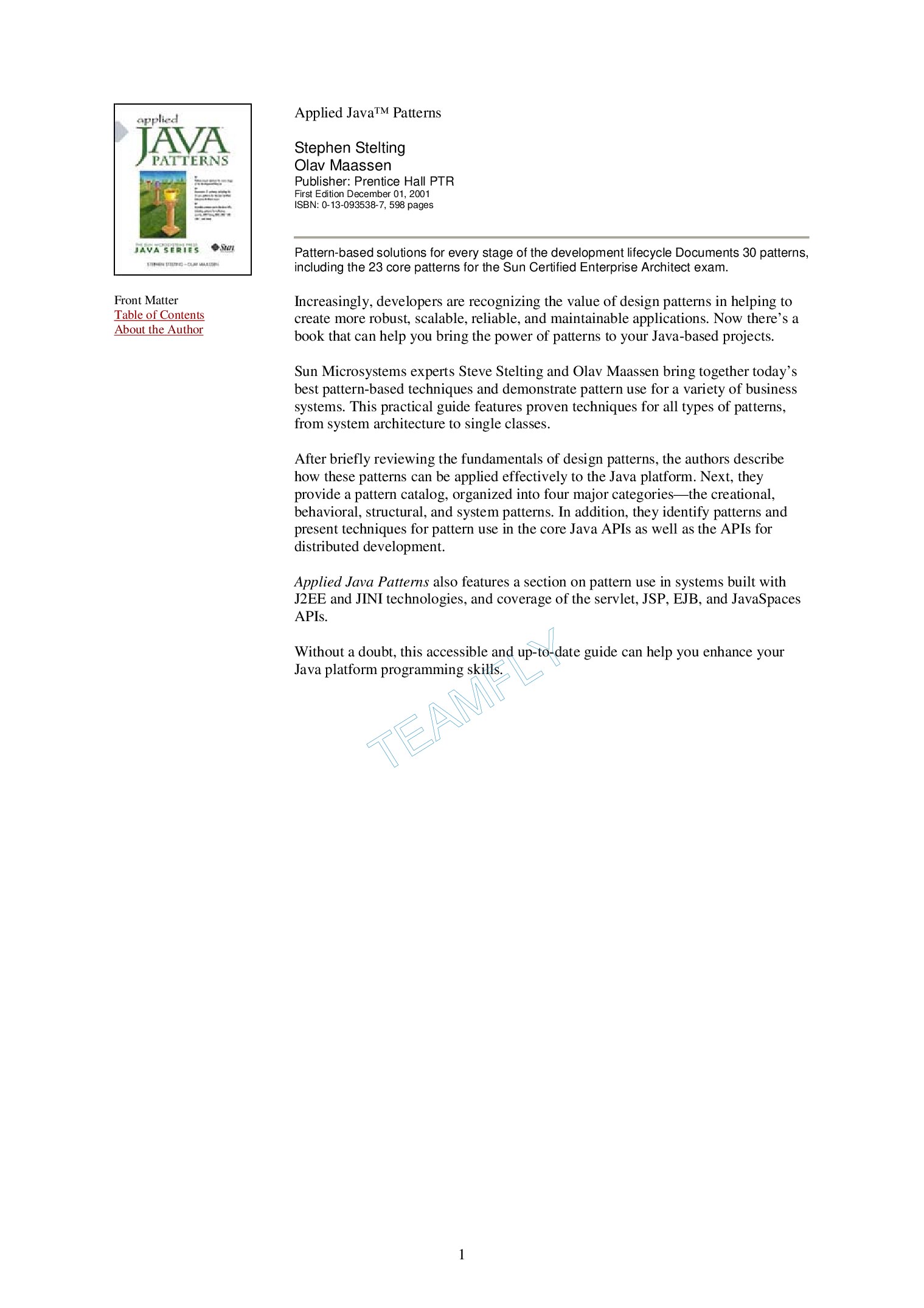 Applied Java Patterns, 2001