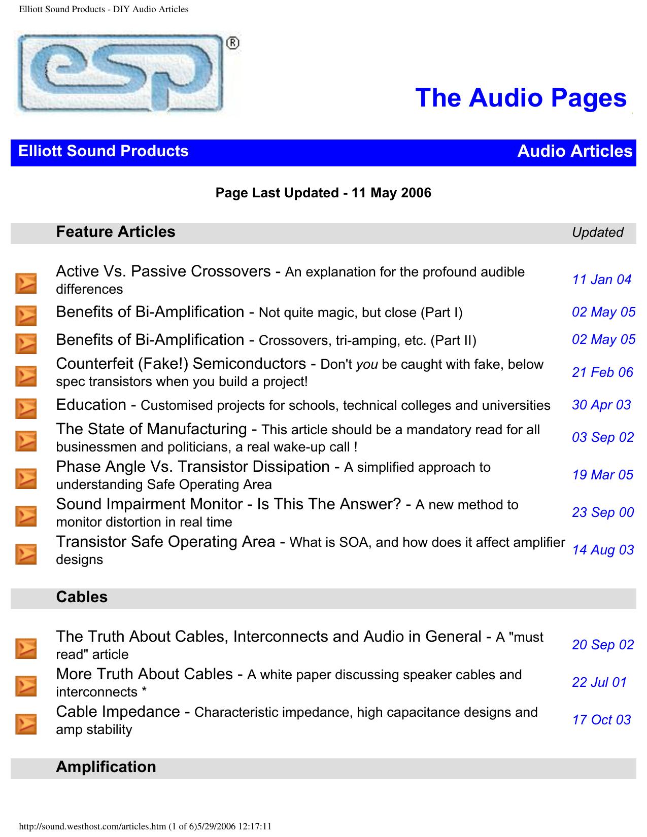 Elliott Sound Products - DIY Audio Articles