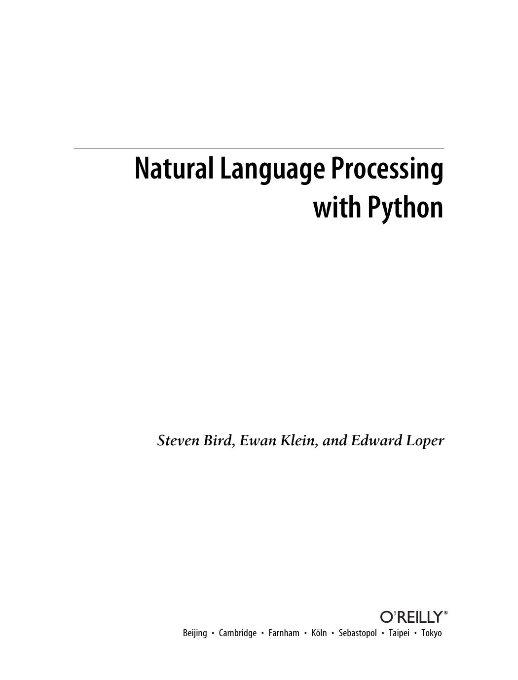 Natural Language Processing with Python (2009)