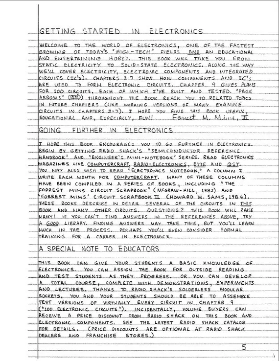 Getting Started in Electronics By Forrest Mims -  Electronics for dummies (handwritten)